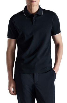 Mango Comfort Stretch Tipped Piqu&eacute; Polo in Navy at Nordstrom, Size Medium