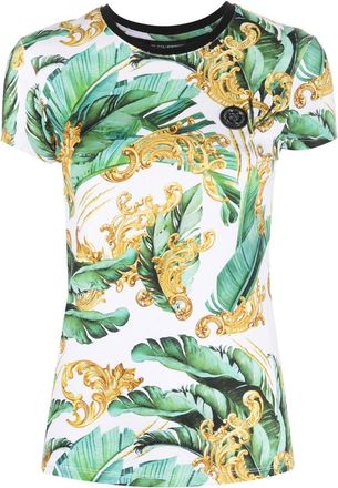 Plein Sport floral logo-print T-shirt - women - Cotton - S - Green