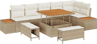 vidaXL Garden Sofa Set with Cushion 9 pcs Beige Poly rattan vidaXL