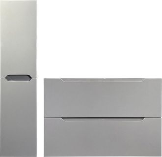 Vente-Unique Mueble simple lavabo suspendido con columna - Gris - 80 cm - STEFANIE