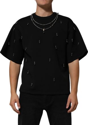 Dolce & Gabbana Black Polyester Necklace Embellished Mens T-shirt