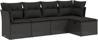 vidaXL Set De Muebles De Jard&iacute;n 5 Pzas Y Cojines Rat&aacute;n Sint&eacute;tico Negro Vidaxl