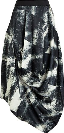 High High Geek Printed Satin Midi Skirt - Black - 46 (UK14 / L)