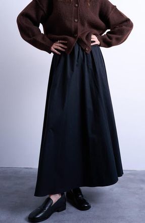 Topshop Stretch Cotton Twill A-Line Skirt in Black at Nordstrom, Size 10 Us