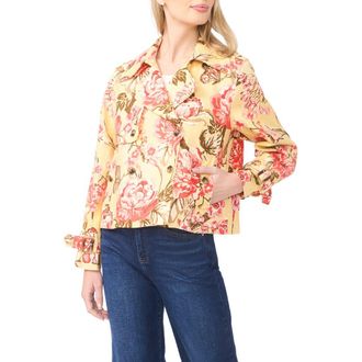 Ted Baker Leah Floral Crop Linen Trench Coat in Creamed Corn at Nordstrom, Size X-Large