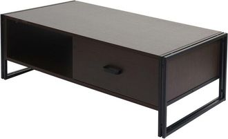 Hhg Mesa de centro HHG 394, mesa auxiliar mesa de salón, 41x120x60cm Estructura 3D, metal mdf, marrón oscuro