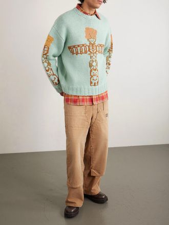 KAPITAL Peckish Totem Pole Intarsia Wool Sweater