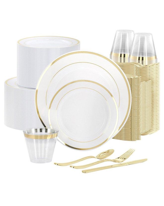 600pc Disposable Plastic Dinnerware Party Set