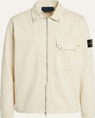 Stone Island Mens White Denim Full-Zip Shirt Jacket