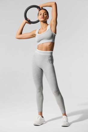 Alo Alosoft High-Waist 7/8 Better Together Legging in Athletic Heather Grey/White, Size: Medium