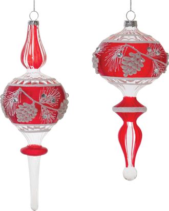 Melrose International Glittered Glass Pinecone Finial Drop Ornament (Set of 6) - Red, White