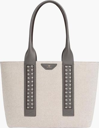 Aviteur Intreccio Weave Canvas Leather Handle Tote in Elephant Grey at Nordstrom