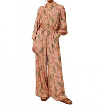 Kivari Isha Button Front Jumpsuit In Rose Pink Paisley