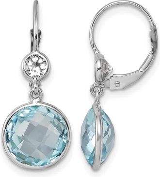 Diamond2Deal 14K Gold Blue and White Topaz Leverback Drop Dangle Earrings