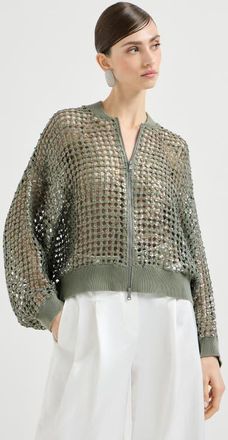 Brunello Cucinelli Dazzling Net Embroidery cardigan in Green at Nordstrom, Size 3X-Large Eu