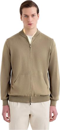 FILIPPO DE LAURENTIIS Bomber zip Cotone Cr&ecirc;pe - Heren - Vesten met rits - Beige - M - Katoen - Hoodies & sweatvesten