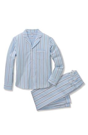 Petite Plume Classic Stripe Cotton Twill Pajamas in Blue at Nordstrom, Size X-Small