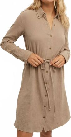Hem & Thread Stud Effect Shirt Mini Dress In Ash Olive