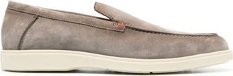 Santoni Loafers, male, Beige, Size: 9 1/2 US Grey Leather Loafers with Tonal Stitching