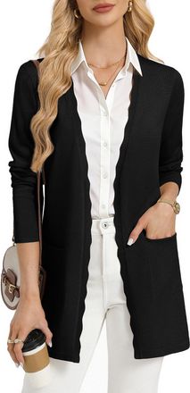 Grace Karin Womens Long Cardigans, Spring Summer Lightweight Knit Bolero, Open Front V Neck Cardigan Blazer with Pockets Black XXL