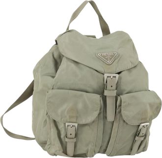 Prada Double Front Pocket Backpack Tessuto Beige Nylon Backpack Bag (Pre-Owned)