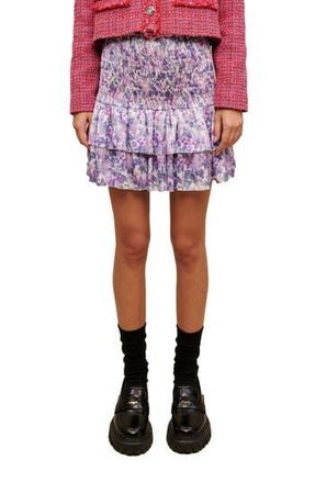 Maje Juvard Abstract Floral Tiered Miniskirt in Imprime Fleurs Buvard Parme at Nordstrom Rack, Size 1 (Fits Like 2-4 Us) / 36 Eu