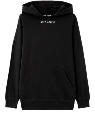 Palm Angels Oversized Black Hoodie With Iconic Logo Prints