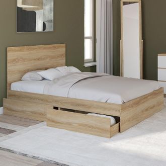 IDMarket Omaha Cama Doble De 4 Cajones Con Ruedas 140 X 190 Cm Haya