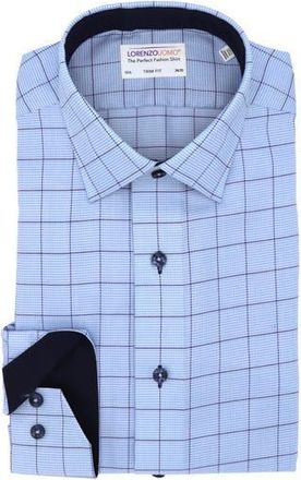 Lorenzo Uomo Oxford Windowpane Trim Fit Dress Shirt in Light Blue at Nordstrom Rack, Size 14.5 - 32/33