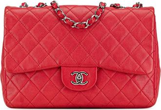 Chanel Borsa a spalla Jumbo Classic Single Flap in pelle Caviar 2008-2009 - Rosso