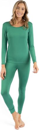 Leveret Womens Solid Thermal Pajama Set in Green at Nordstrom, Size X-Large