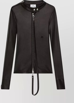 Courr&egrave;ges long sleeve asymmetric zip detail top