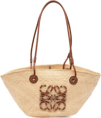 Loewe Borsa tote Paulas Ibiza piccola in rafia con motivo Anagram 2021 - Marrone