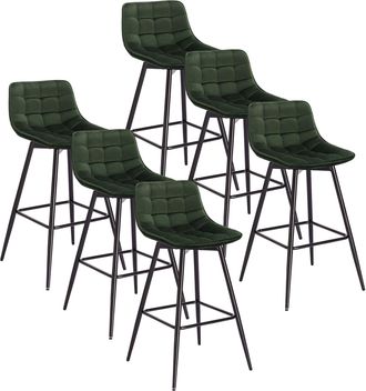 Woltu Woltu - 6x Taburete De Bar Con Respaldo Marco De Metal Muebles Cocina Asiento De Terciopelo Taburete Alto Para Cocina Bar Paquete De 6 Unidades Verde 