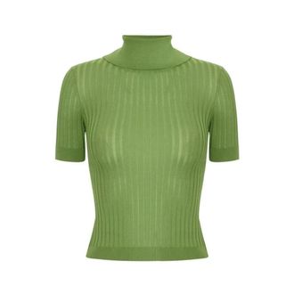 Elisabetta Franchi Sheer Knit Top - Dames - Coltruien - Groen - L - Polyester - Truien & Vesten