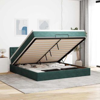 vidaXL Estructura De Cama Otomana Con Colch&oacute;n Verde Oscuro 180x200 Cm Vidaxl