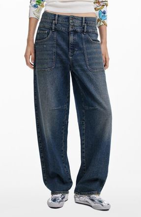 Desigual High Waist Boyfriend Barrel Legs Jeans in Medium Blue at Nordstrom, Size 36