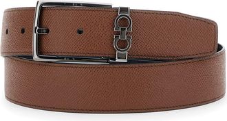 Ferragamo Brown Reversible Belt With Gancini Buckle In Leather Man