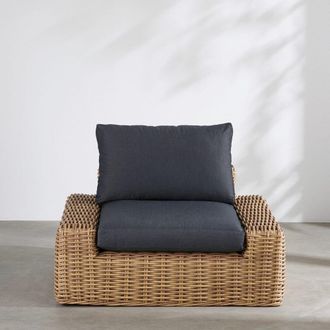 Maisons du monde Sill&oacute;n de exterior de resina trenzada imitaci&oacute;n rat&aacute;n y cojines antracita