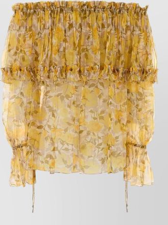 Chlo&eacute; silk printed off-the-shoulder puff-sleeve blouse