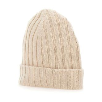 Gran Sasso Beanies, male, Beige, Size: 50 CM Ribbed Cashmere Beanie