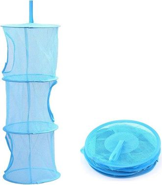 No Brand Cesta De Almacenamiento Colgante De Malla De 3 Compartimentos - Organizador De Red Plegable, Azul, Para Juguetes, Ropa Y Lavander&iacute;a - Ahorra Espacio