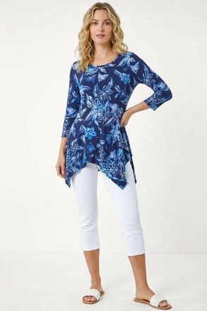 Roman Floral Print Asymmetric Tunic Top