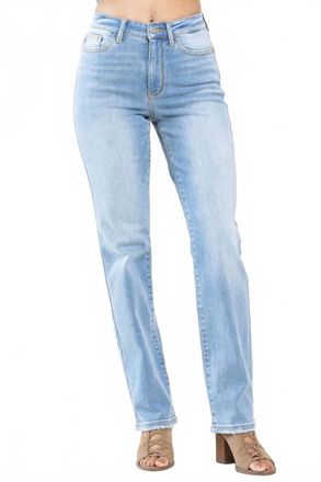 Judy Blue High Waist Contrast Wash Thermal Straight Jeans In Light Wash