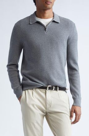 Eleventy Virgin Wool Half Zip Polo Sweater in 13 Light Gray Melang at Nordstrom, Size Xx-Large