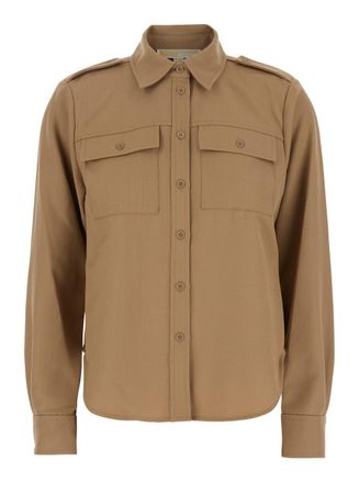 Michael Kors Beige Shirt With Patch Pockets On The Chest In Virgin Wool Blend Woman