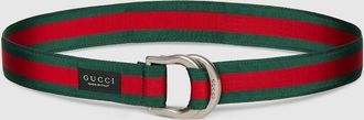 Gucci Web Belt With D-ring Buckle, Size Gucci 110, Green, Fabric