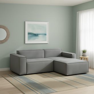 Dmora Sof&aacute; Fijo Dgatta, Gran Sof&aacute; Modular De 2 Plazas Con Pen&iacute;nsula A La Derecha, 100% Made In Italy, Sof&aacute; Moderno En Tela, Cm 240x170h70, Gris - Dmora