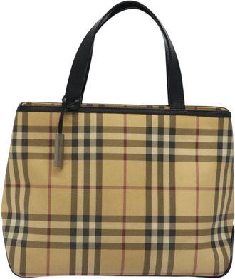 Burberry Nova Check Beige Canvas Handbag (Pre-Owned)