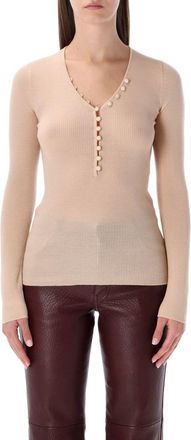 Chloé Wool V-Neck Henley Top